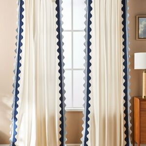 Anthropologie Cream and Blue Curtains